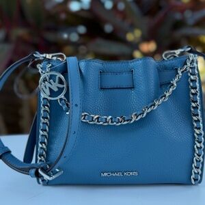 Michael Kors Mina Small Bag Handbag Crossbody Messenger Cornflower blue NEW